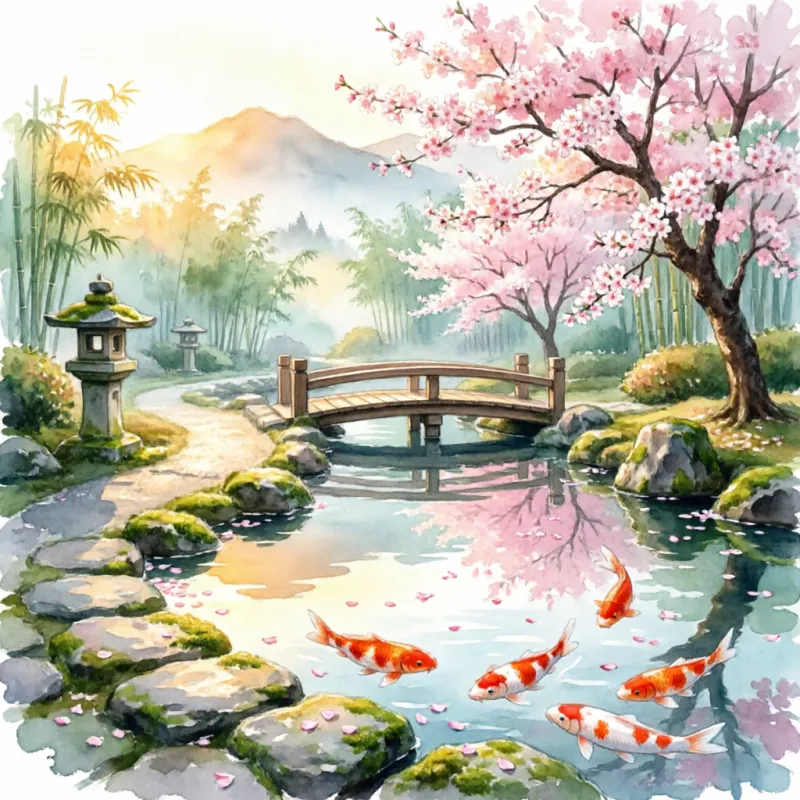 AI-generated Japanese garden watercolor